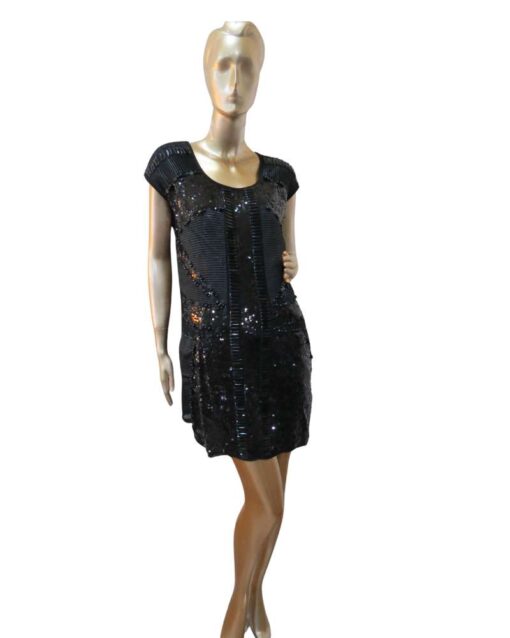 Black Sequin Dress with Textured Details - Image 2