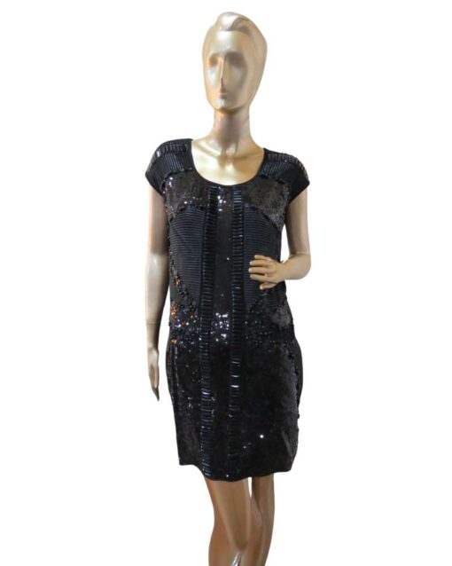 Black Sequin Dress with Textured Details - Image 3
