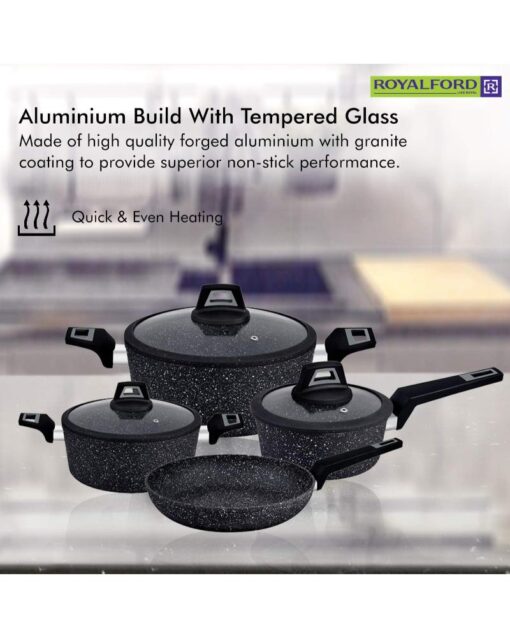 ROYALFORD CHEF Art Aluminium Cookware Set 7 Pieces Black - Image 6