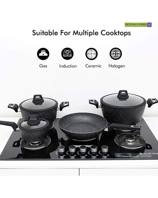 ROYALFORD CHEF Art Aluminium Cookware Set 7 Pieces Black - Image 9