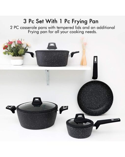 ROYALFORD CHEF Art Aluminium Cookware Set 7 Pieces Black - Image 4