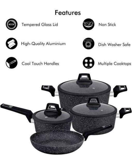 ROYALFORD CHEF Art Aluminium Cookware Set 7 Pieces Black - Image 2