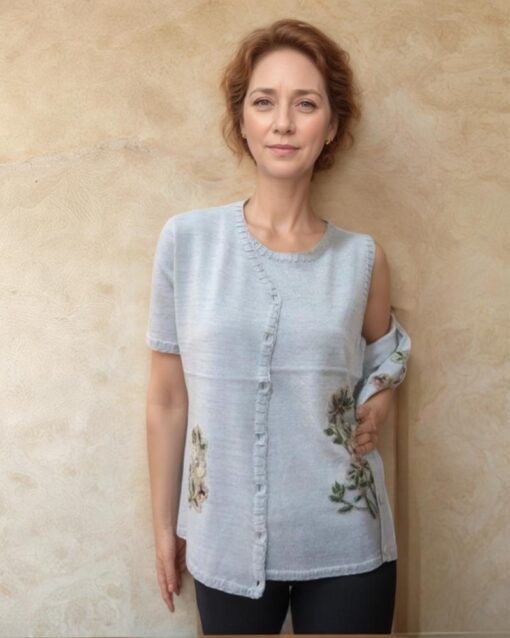 Twin Set with Embroidered Floral Design