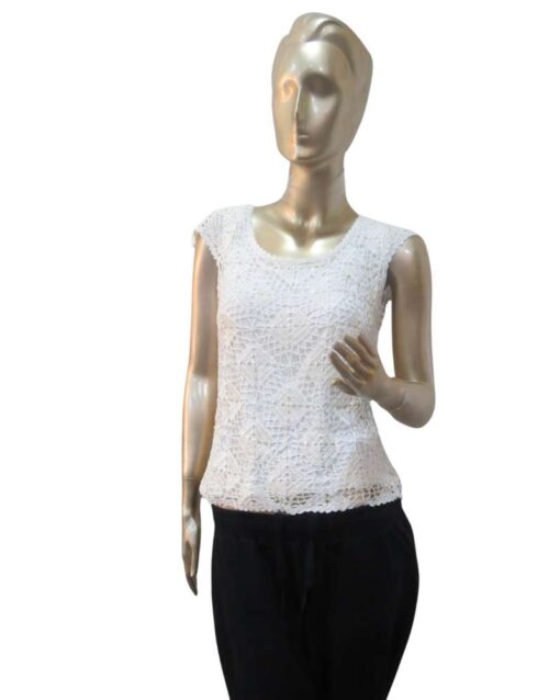 Elegant White Crochet Cap Sleeve Top - Image 2