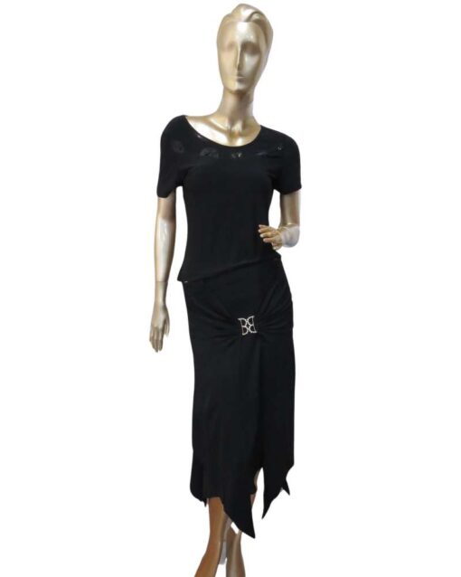 Black Asymmetric Skirt with Rhinestone Accent - Image 2