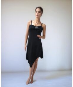 Asymmetrical Black Dress with Embellished Detail