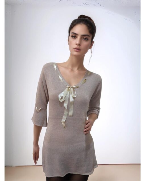 Knit Top with Ribbon Tie