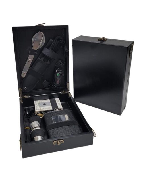 Wood Box with Luxury Hip Flask Set