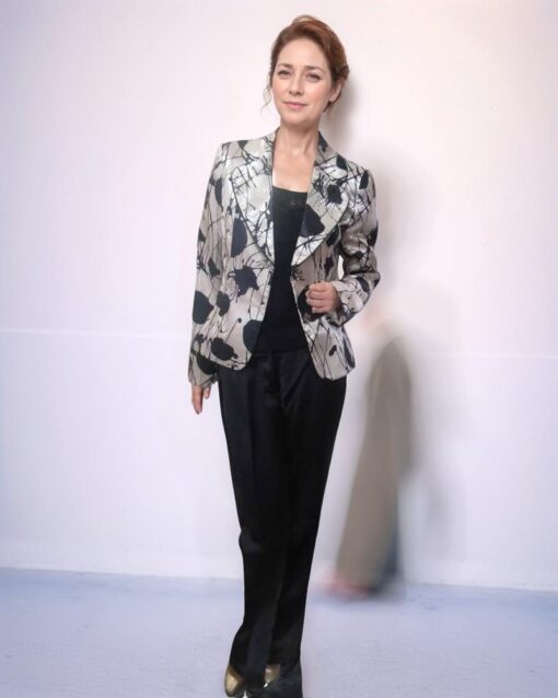 Stylish Three-Piece Suit with Abstract Print Jacket