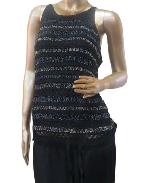 Black Sleeveless Top with Striped Detail - Image 2