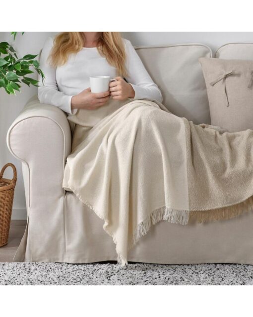 IKEA GUNNEMOR Throw Off-white & Grey-beige 130x170 cm - Image 2