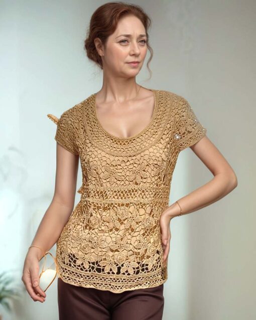 Elegant Crochet Lace Top with Floral Detailing