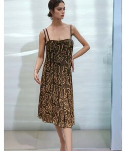 Sleeveless Midi Dress with Spaghetti Straps and Patterned Design