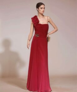 One-Shoulder Fuchsia Evening Maxi Dress