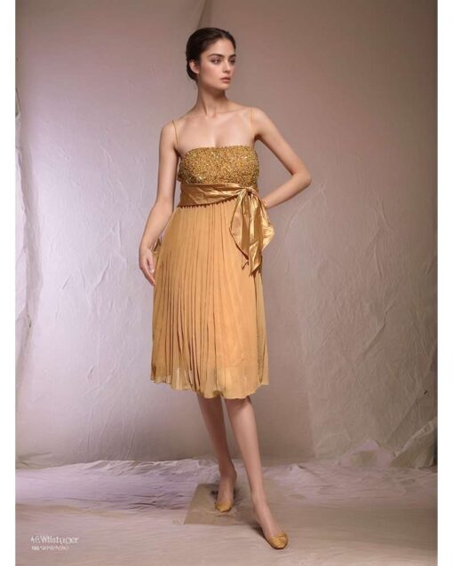 Strapless Embellished Pleated Evening Dress
