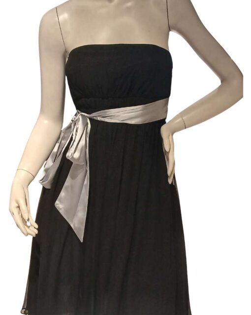 Black Midi Dress with Satin Waist Tie - Image 2