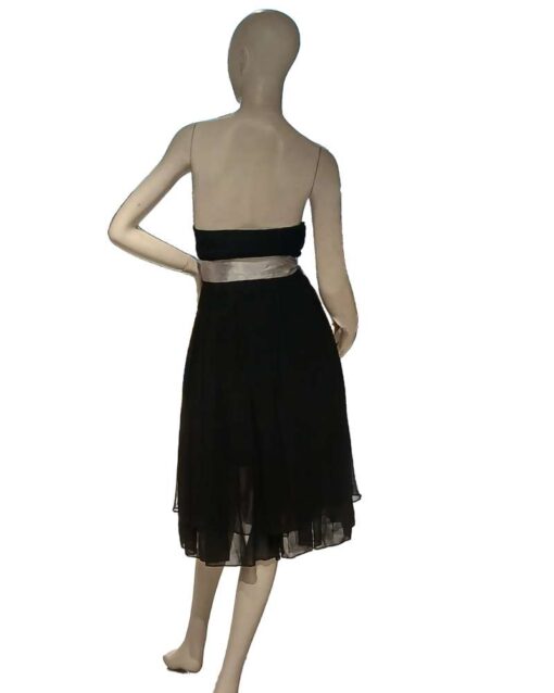 Black Midi Dress with Satin Waist Tie - Image 3