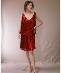 Red Sequin Sleeveless Dress