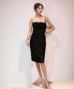 Black Strapless Embellished Midi Dress