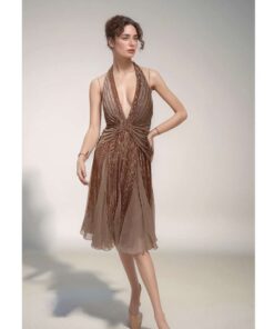 Halter Neck Beaded Midi Cocktail Dress