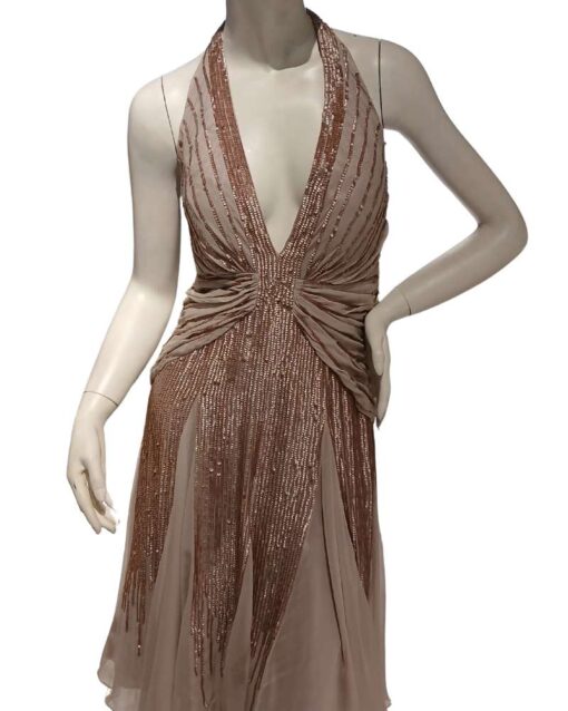 Halter Neck Beaded Midi Cocktail Dress - Image 3