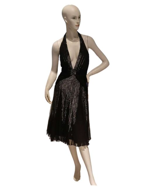Halter Neck Beaded Midi Cocktail Dress - Image 2
