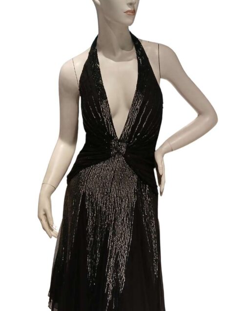 Halter Neck Beaded Midi Cocktail Dress - Image 5
