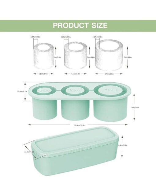 Silicone Ice Cube Tray Set 3 Pcs Hollow Cylinder Molds with Lid & Bin - Image 4