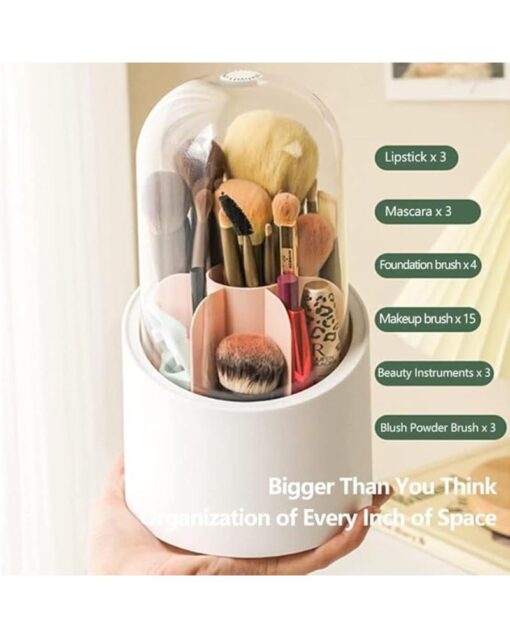 Rotating Makeup Brush Holder with Lid - Image 3