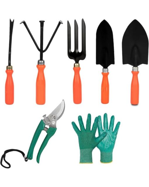 Gardening Kit 7 Pcs Ergonomic Handles Black Metal Blades