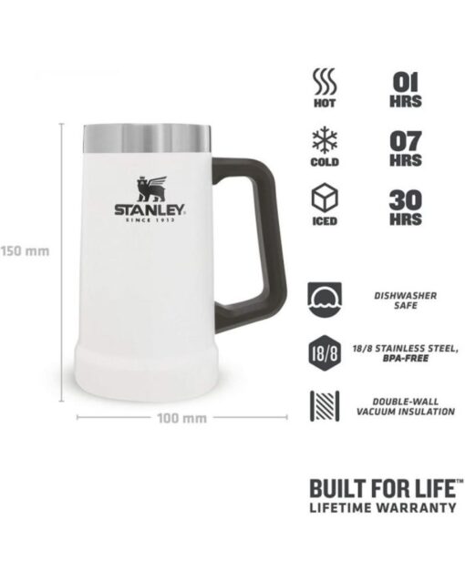 Stanley Stainless Steel Beer Stein with Handle 0.7L 24oz Polar White - Image 4