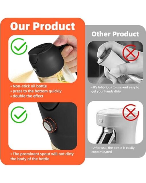 Olive Oil Dispenser & Sprayer 2-in-1 470ml Black - Image 4