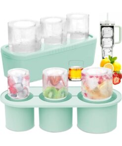 Silicone Ice Cube Tray Set 3 Pcs Hollow Cylinder Molds with Lid & Bin