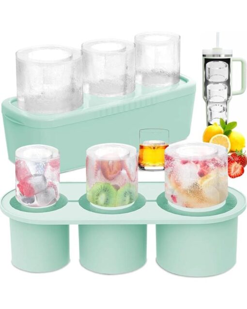 Silicone Ice Cube Tray Set 3 Pcs Hollow Cylinder Molds with Lid & Bin