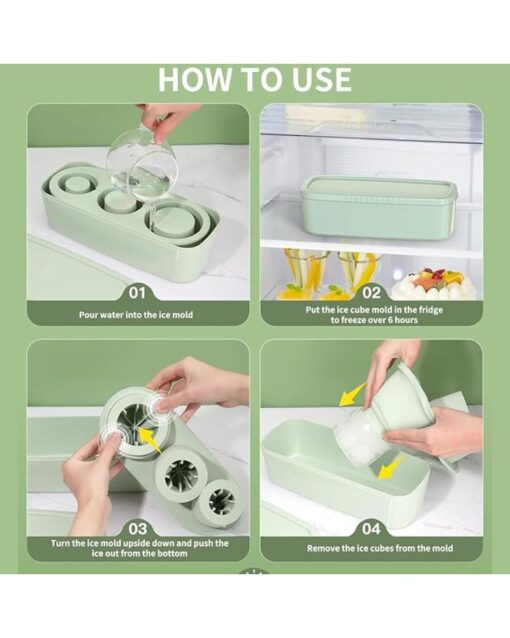 Silicone Ice Cube Tray Set 3 Pcs Hollow Cylinder Molds with Lid & Bin - Image 5