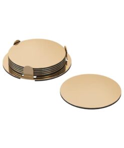 IKEA GLATTIS Coasters with Holder Brass-Color 8.5 cm Pack of 6