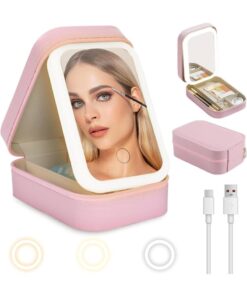 Makeup Jewelry Case with LED & Adjustable Mirror