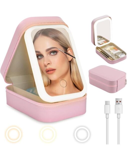 Makeup Jewelry Case with LED & Adjustable Mirror