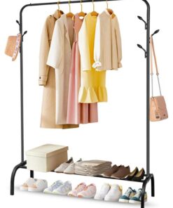 Multipurpose Clothing Garment Rack with Bottom Shelves