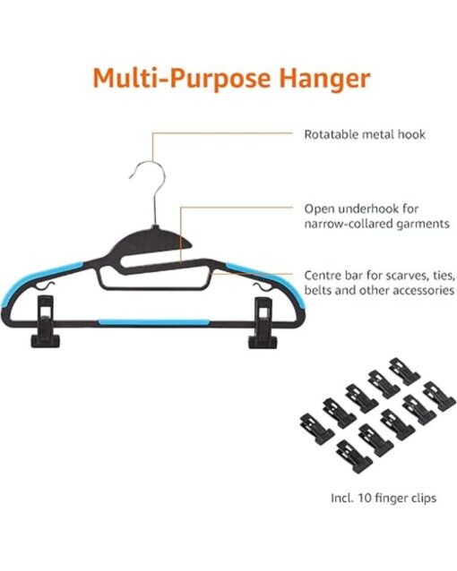Amazon Basics Space Saving Non-Slip Plastic Hangers with 10 Finger Clips 6 Colors (60-Pack) - Image 7