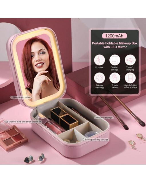 Makeup Jewelry Case with LED & Adjustable Mirror - Image 6