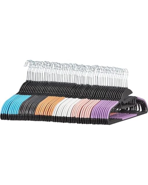 Amazon Basics Space Saving Non-Slip Plastic Hangers with 10 Finger Clips 6 Colors (60-Pack)