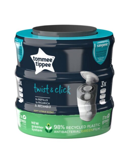 TOMMEE TIPPEE Twist and Click Advanced Nappy Bin Refill Cassettes Pack of 3